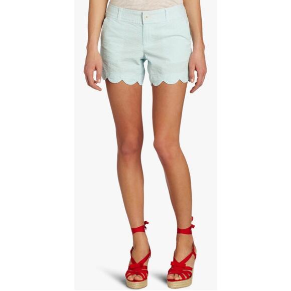 Lilly Pulitzer Buttercup Shorts – Shorely Blue Lucky Seersucker, Scalloped Hem - Picture 3 of 6